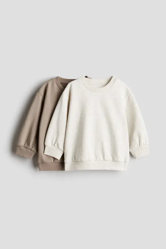 2’li Pamuklu Sweatshirt - Toprak rengi/Natürel beyaz - 1