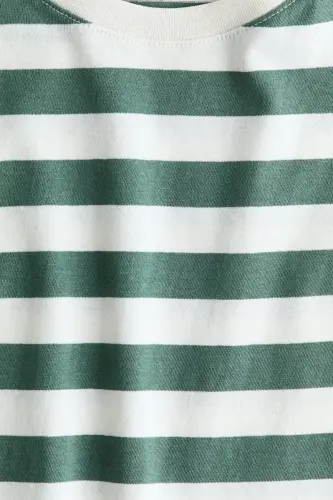 Pamuklu Tişört-Yeşil/Beyaz çizgili - H&M (1)