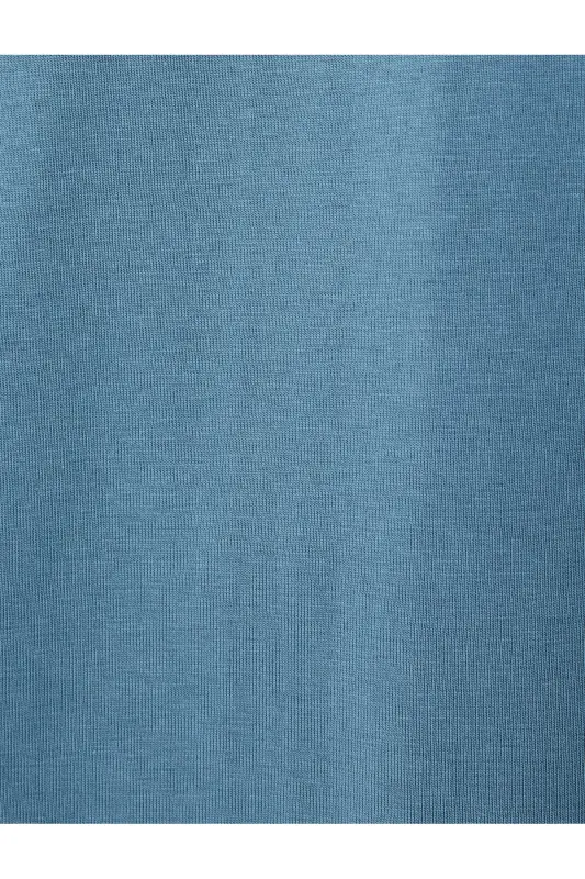 Pamuklu Tok Kumaş Kısa Kollu Bisiklet Yaka Slogan Baskılı Oversize Tişört-Mavi - 6