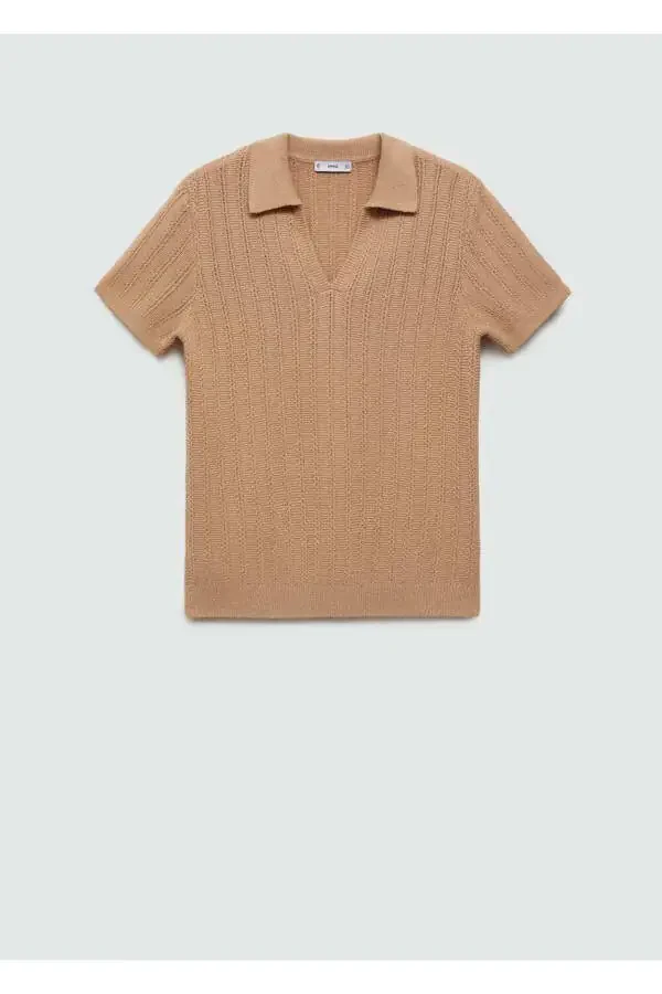 Pamuklu triko örgü desenli polo gömlek - 3