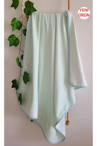 Pamuklu Yumuşacık Çift Katlı Penye Kız- Erkek Bebek Kundak Battaniyesi Çizgili/ Mint - mint 