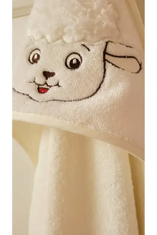 Pamuklu Yumuşacık Kız-erkek Yenidoğan-bebek Banyo Kundak Havlusu Krem/ Kuzu-Krem - 1
