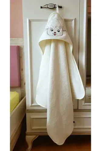 Pamuklu Yumuşacık Kız-erkek Yenidoğan-bebek Banyo Kundak Havlusu Krem/ Kuzu-Krem - PAMUK HANIM (1)