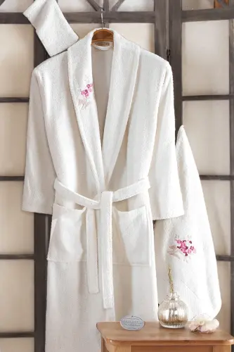 Pamuxu 8 Pieces Family Bathrobe Set - Ecru - GÜVENAL (1)
