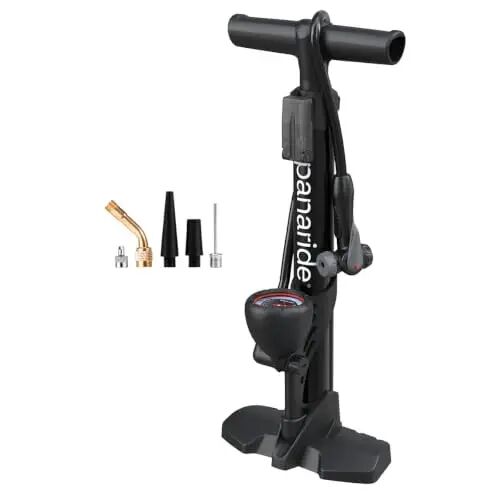 Panaride Compact Bike Floor Pump, Portable Manual Bicycle Tire Inflator, Presta and Schrader Valves, Folding Footrest for Road, Mountain and Stroller Tires - panaride