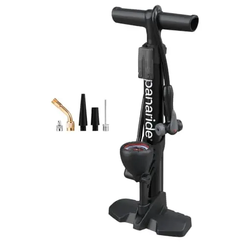 Panaride Compact Bike Floor Pump, Portable Manual Bicycle Tire Inflator, Presta and Schrader Valves, Folding Footrest for Road, Mountain and Stroller Tires - 1