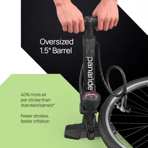 Panaride Compact Bike Floor Pump, Portable Manual Bicycle Tire Inflator, Presta and Schrader Valves, Folding Footrest for Road, Mountain and Stroller Tires - 4