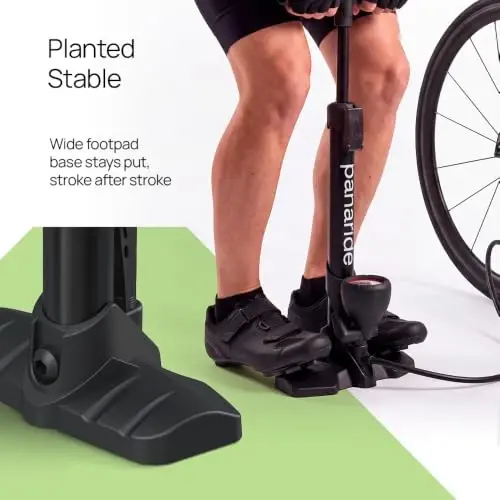 Panaride Compact Bike Floor Pump, Portable Manual Bicycle Tire Inflator, Presta and Schrader Valves, Folding Footrest for Road, Mountain and Stroller Tires - 6