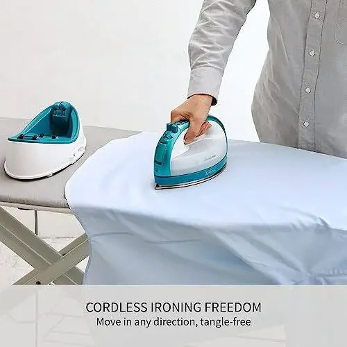 Panasonic Cordless Iron, Portable 360-Degree Freestyle Dry/Steam Iron with Precision Tips and Stainless Steel Soleplate, Anti-Calc and Anti-Drip, Power Base and Carrying/Storage - NI-QL1000G (Teal) - 5