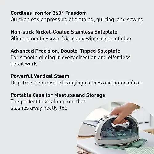 Panasonic NI-QL1100L Cordless Steam/Dry Iron, 1500W Wide Stainless Steel Plate, Silver/Light Blue - 2
