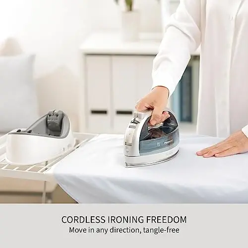 Panasonic NI-QL1100L Cordless Steam/Dry Iron, 1500W Wide Stainless Steel Plate, Silver/Light Blue - 5