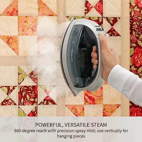 Panasonic NI-QL1100L Simsiz bug'/quruq dazmol, 1500W Keng zanglamas po'lat plastinka, kumush/ochiq ko'k - 4