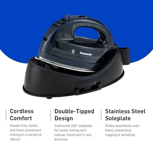 Panasonic Cordless Steam/Dry Iron 1500W - NI-WL700A - Wireless Steamer with Stainless Steel Plate - Quickly Heats Up in Under 5 Minutes - Cordless, Lightweight Iron - Black/Dark Blue - 2