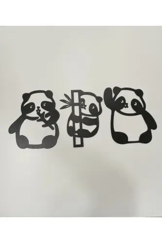 Panda 3-Piece Wall Decor Black Wood - 4