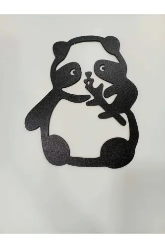 Panda 3lü Duvar Dekoru Siyah Ahşap Lazer Tablo - 3