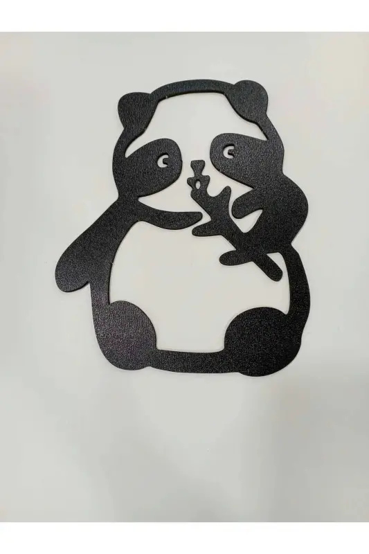 Panda 3lü Duvar Dekoru Siyah Ahşap Lazer Tablo - 3