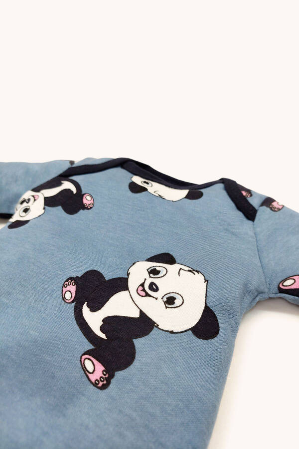 Panda Desenli Önlüklü Alttan Çıtçıtlı Body Ve Pantolon 3'lü Takım - 2