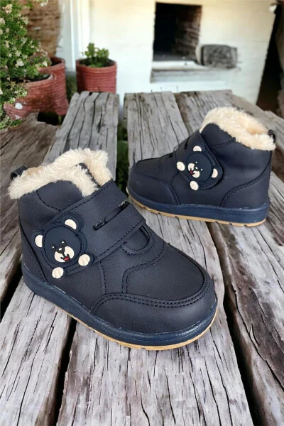 Panda Detailed Furry Unisex Baby Booties NAVY - LIGER (1)