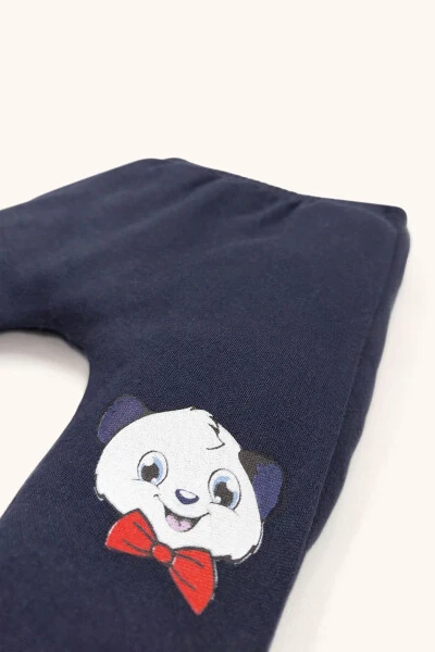 Panda Naqshli Oldingi Tugmachali Bodysuit Va Shimim 3-Qismli To'plam - 3