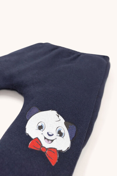 Panda Naqshli Oldingi Tugmachali Bodysuit Va Shimim 3-Qismli To'plam - 3