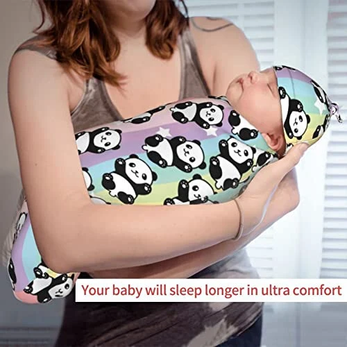 Panda Newborn Swaddle Blanket With Hat Set Baby Stuff Receiving Blankets Soft Transition Sleep Sacks Gifts For Infant Boys Girls - 48