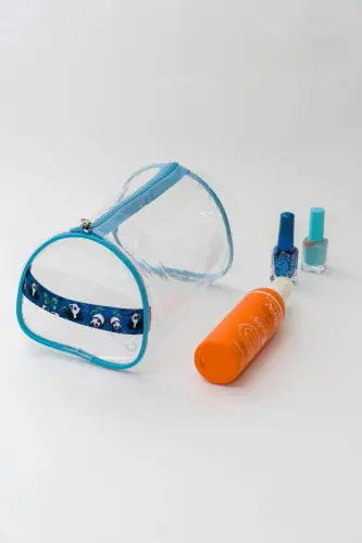 Panda Pattern Handheld Large Blue Transparent Holiday, Beach, Cosmetic, Makeup and Care Bag-panda blue - 1