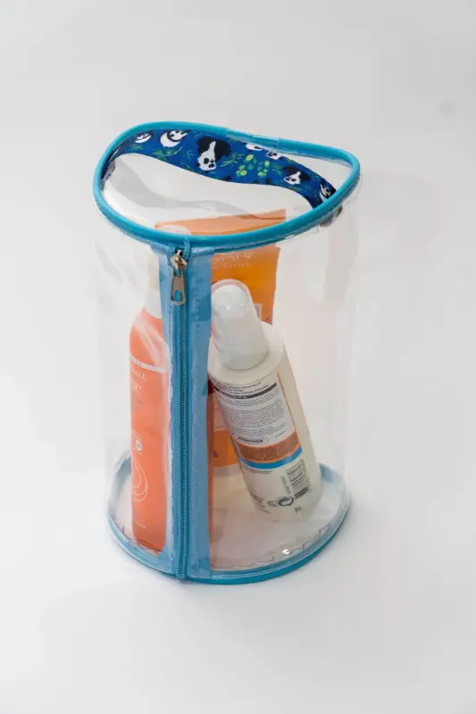 Panda Pattern Handheld Large Blue Transparent Holiday, Beach, Cosmetic, Makeup and Care Bag-panda blue - 2