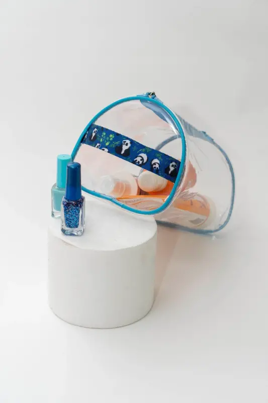 Panda Pattern Handheld Large Blue Transparent Holiday, Beach, Cosmetic, Makeup and Care Bag-panda blue - 3