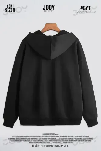 Panda Print Black Seasonal Zippered Hooded Fleece Cardigan Jacket-BLACK8 - 2