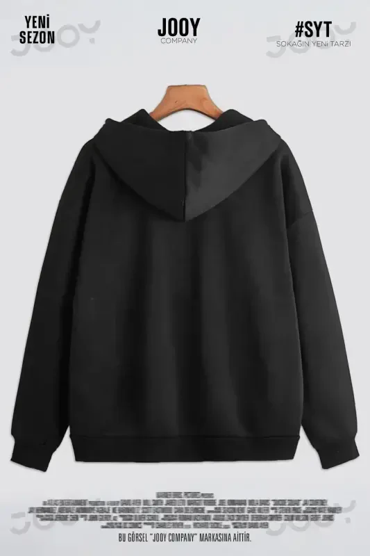 Panda Print Black Seasonal Zippered Hooded Fleece Cardigan Jacket-BLACK8 - 2