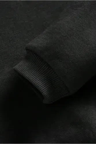 Panda Print Black Seasonal Zippered Hooded Fleece Cardigan Jacket-BLACK8 - 4