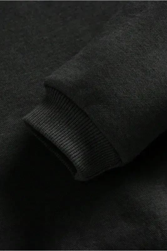 Panda Print Black Seasonal Zippered Hooded Fleece Cardigan Jacket-BLACK8 - 4