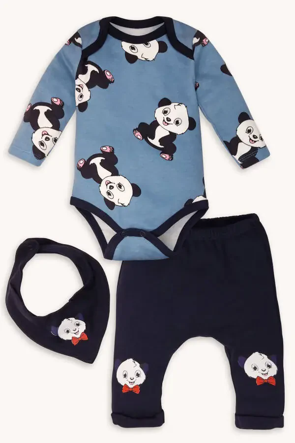 Panda Print Front-Buttoned Bodysuit And Pants 3-Piece Set - 1