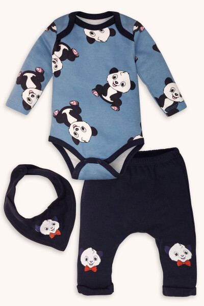 Panda Print Front-Buttoned Bodysuit And Pants 3-Piece Set - BEBIZU