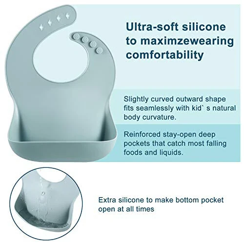 PandaEar 3 ta Silikon Chaqaloq Salfetkasi Su o'tkazmaydigan, Yumshoq, Unisex, 10-72 oy (Jigarrang/Movi/Yashil) - PANDAEAR (1)