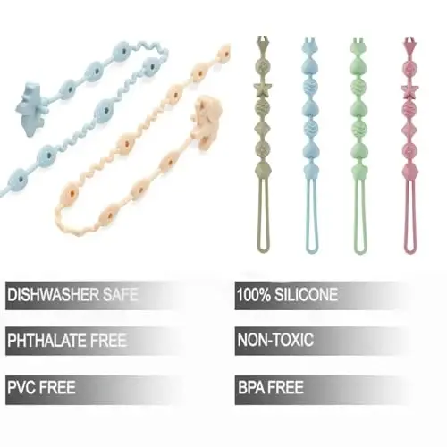 PandaEar 8 Pack Baby Toy Straps & Silicone Pacifier Clips, Dinosaur Silicone Pacifier Teether Harness Straps and Pacifier Holder Clips with One Piece Design for Baby Boys & Girls - 2