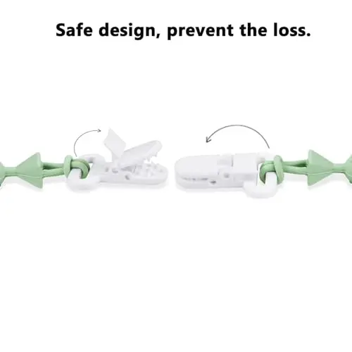 PandaEar 8 Pack Baby Toy Straps & Silicone Pacifier Clips, Dinosaur Silicone Pacifier Teether Harness Straps and Pacifier Holder Clips with One Piece Design for Baby Boys & Girls - 7