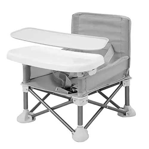 PandaEar Portable Baby Seat Travel| Compact Fold with Straps for Indoor/Outdoor Use| Great for Camping, Beach, Lawn |Toddlers, Kids, Boys, Girls (Grey with Placemat) - 3