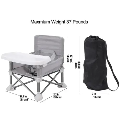 PandaEar Portable Baby Seat Travel| Compact Fold with Straps for Indoor/Outdoor Use| Great for Camping, Beach, Lawn |Toddlers, Kids, Boys, Girls (Grey with Placemat) - 5