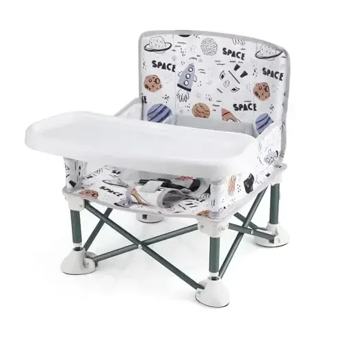 PandaEar Portable Baby Seat Travel| Compact Fold with Straps for Indoor/Outdoor Use| Great for Camping, Beach, Lawn |Toddlers, Kids, Boys, Girls (Without Placemat, White) - 1
