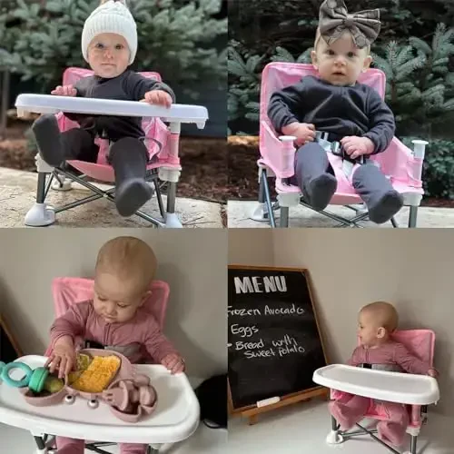 PandaEar Portable Baby Seat Travel| Ichki/tashqi foydalanish uchun kamarlar bilan ixcham buklama | Camping, plyaj, gazon uchun ajoyib | Go'daklar, bolalar, o'g'il bolalar, qizlar (pushti) - 6