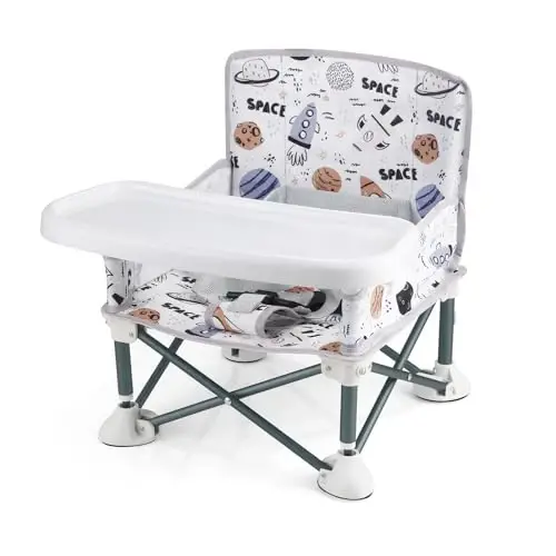 PandaEar Portable Baby Seat Travel| Ichki/tashqi foydalanish uchun kamtarona katlama| Camping, plyaj, gazon uchun ajoyib |O'g'il bolalar, qizlar uchun (Placematsiz, oq) - 1