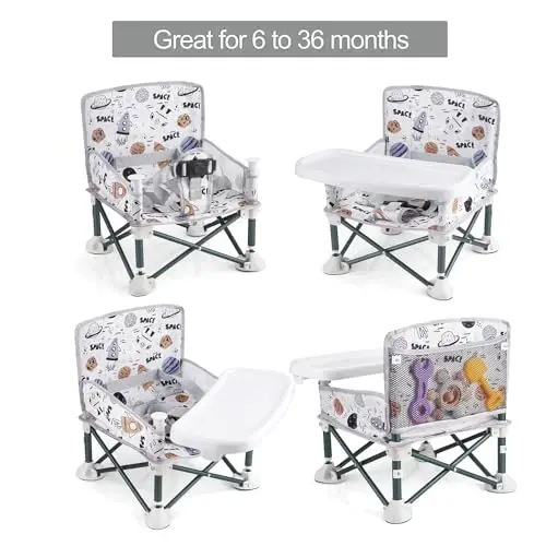 PandaEar Portable Baby Seat Travel| Ichki/tashqi foydalanish uchun kamtarona katlama| Camping, plyaj, gazon uchun ajoyib |O'g'il bolalar, qizlar uchun (Placematsiz, oq) - PANDAEAR (1)