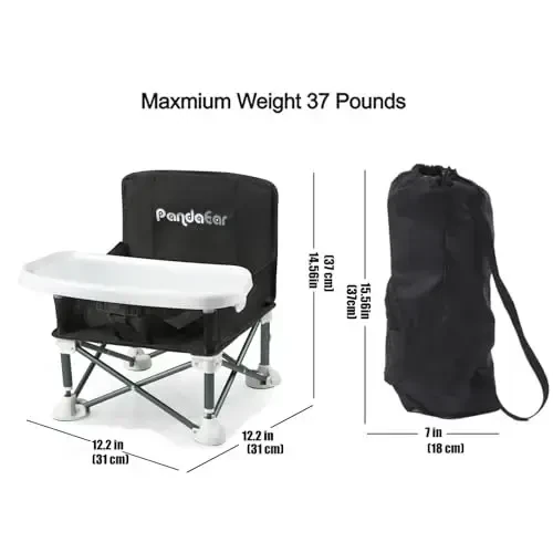 PandaEar Portable Baby Seat Travel| Ichki/tashqi foydalanish uchun tasmali ixcham buklama | Camping, plyaj, maysazor uchun ajoyib | Go'daklar, bolalar, o'g'il bolalar, qizlar (qora) - 3