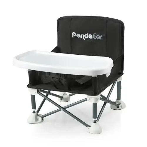 PandaEar Portable Baby Seat Travel| Ichki/tashqi foydalanish uchun tasmali ixcham buklama | Camping, plyaj, maysazor uchun ajoyib | Go'daklar, bolalar, o'g'il bolalar, qizlar (qora) 
