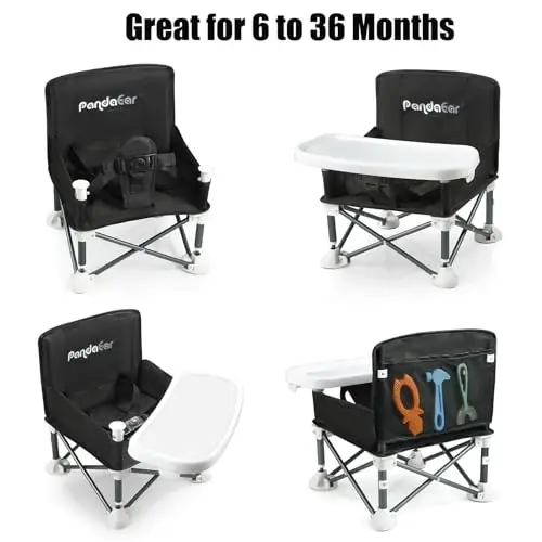 PandaEar Portable Baby Seat Travel| Ichki/tashqi foydalanish uchun tasmali ixcham buklama | Camping, plyaj, maysazor uchun ajoyib | Go'daklar, bolalar, o'g'il bolalar, qizlar (qora) - PANDAEAR (1)