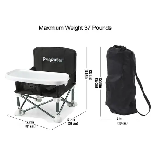 PandaEar Portable Baby Seat Travel| Ichki/tashqi foydalanish uchun tasmali ixcham buklama | Camping, plyaj, maysazor uchun ajoyib | Go'daklar, bolalar, o'g'il bolalar, qizlar (qora) - 3