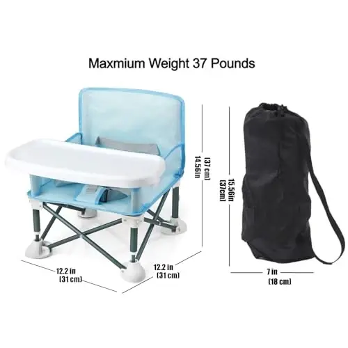 PandaEar Portable Travel Booster Seat with Tray| Folding Baby Seat Booster High Chair for Dining Table| Compact Camping Chair for Lawn, Beach Indoor/Outdoor Use| Toddlers, Kids (Light Blue) - 5