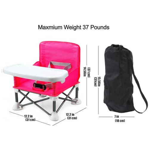 PandaEar Portable Travel Booster Seat with Tray | Folding Baby Seat Booster High Chair for Dining Table | Compact Camping Chair for Lawn, Beach Indoor/Outdoor Use | Toddlers, Kids (Pink) - 20