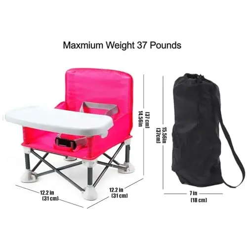 PandaEar Portable Travel Booster Seat with Tray | Folding Baby Seat Booster High Chair for Dining Table | Compact Camping Chair for Lawn, Beach Indoor/Outdoor Use | Toddlers, Kids (Pink) - 5